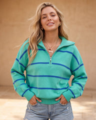 Striped Drop-Shoulder Quarter-Zip Knit Sweater