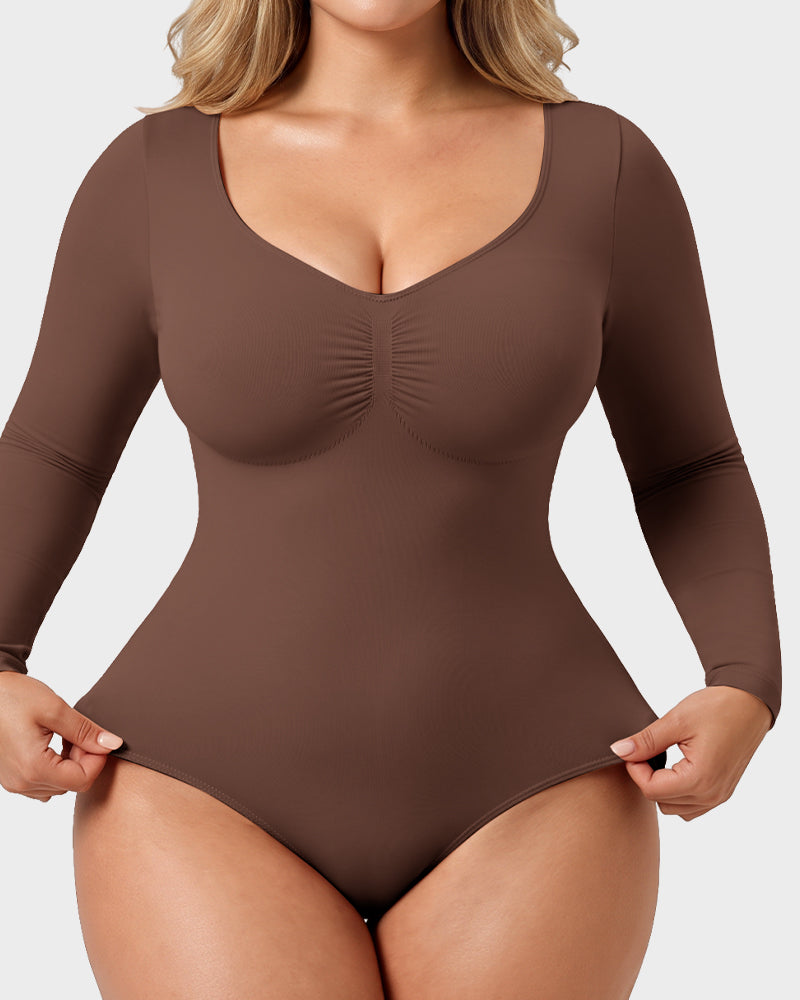 V-Neck Long-Sleeve Seamless Shaping Bodysuit