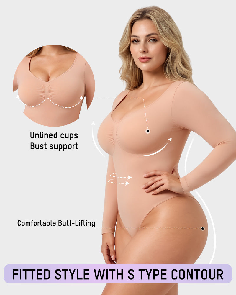 V-Neck Long-Sleeve Seamless Shaping Bodysuit