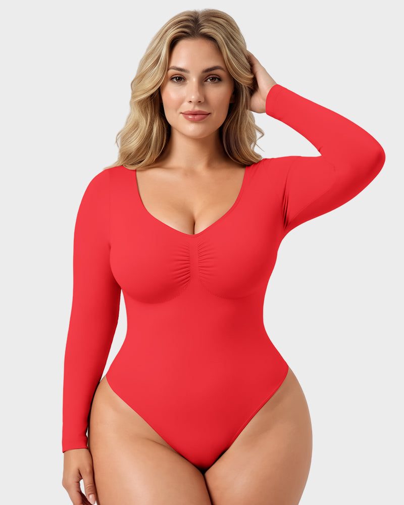 V-Neck Long-Sleeve Seamless Shaping Bodysuit