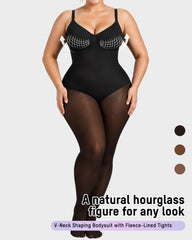 V-Neck Shaping Bodysuit with Fleece-Lined Tights