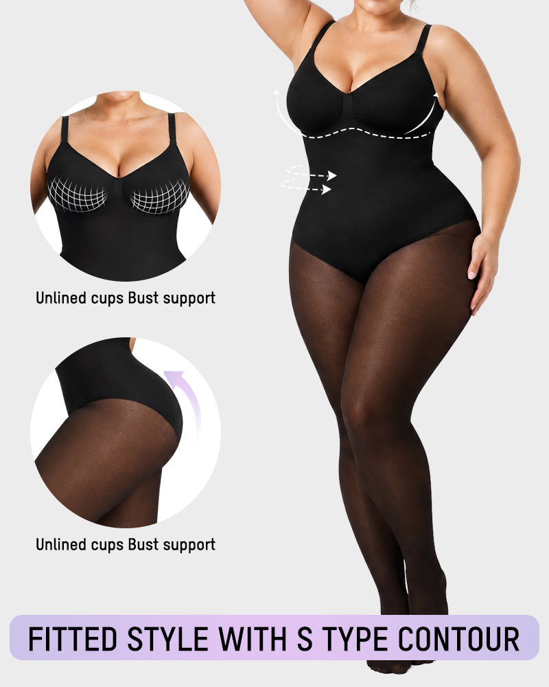 V-Neck Shaping Bodysuit with Fleece-Lined Tights