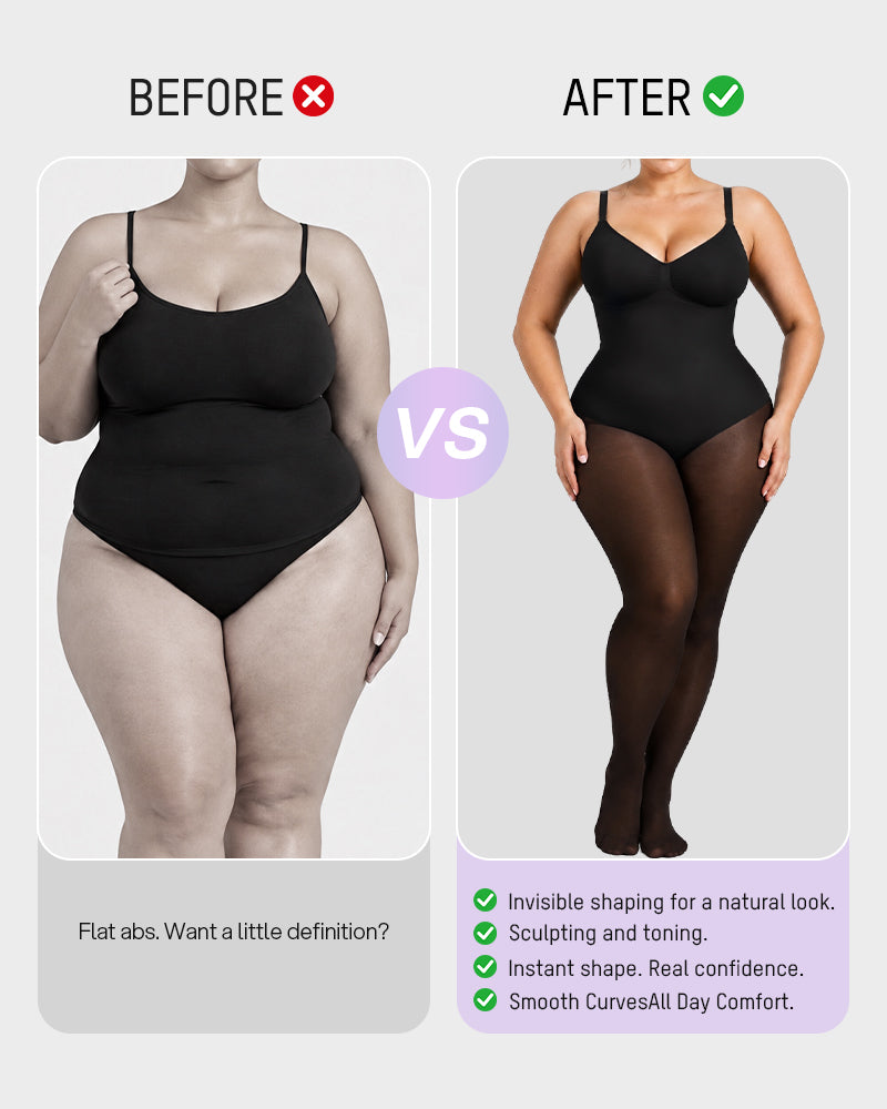 V-Neck Shaping Bodysuit with Fleece-Lined Tights