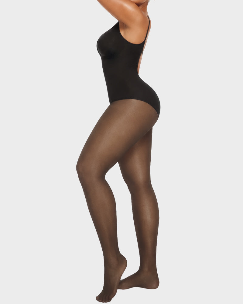 V-Neck Shaping Bodysuit with Fleece-Lined Tights