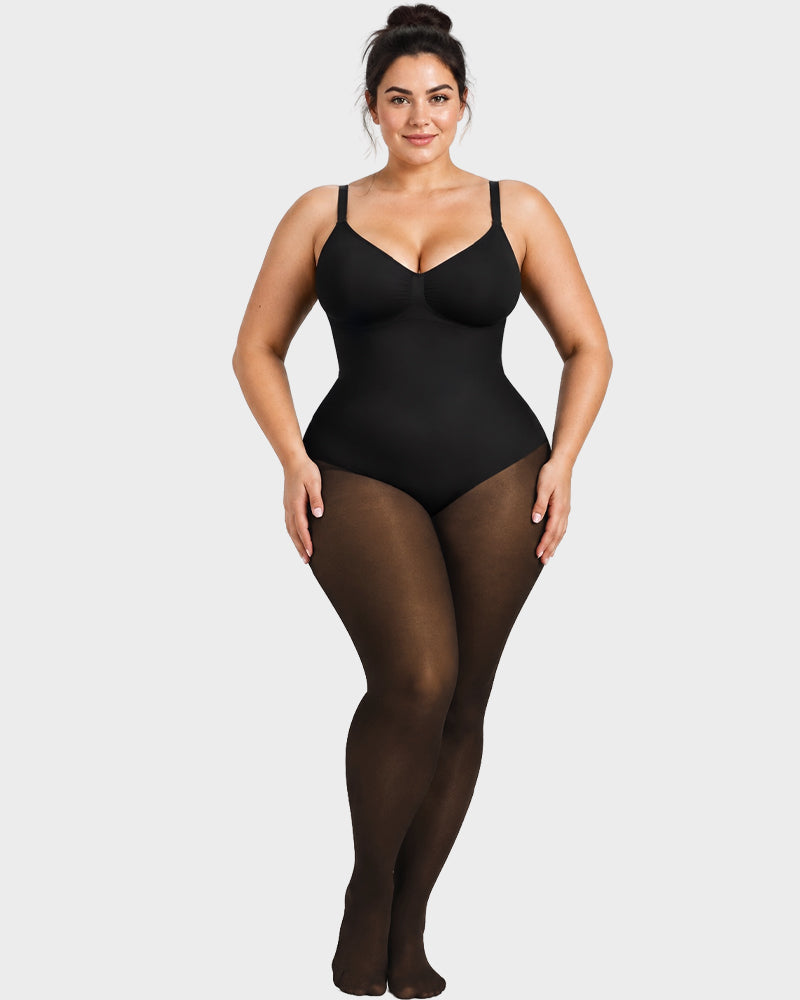 V-Neck Shaping Bodysuit with Fleece-Lined Tights