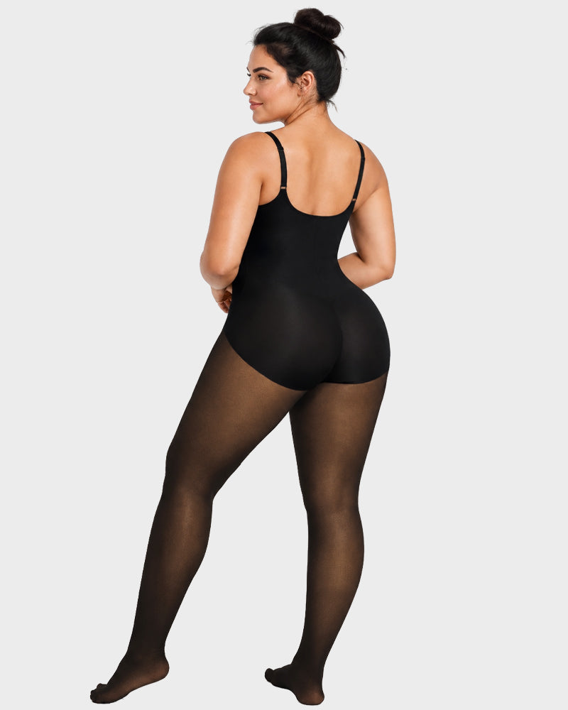 V-Neck Shaping Bodysuit with Fleece-Lined Tights