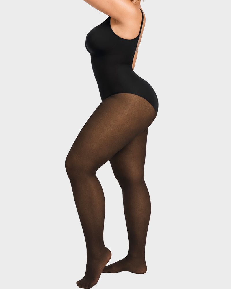 V-Neck Shaping Bodysuit with Fleece-Lined Tights