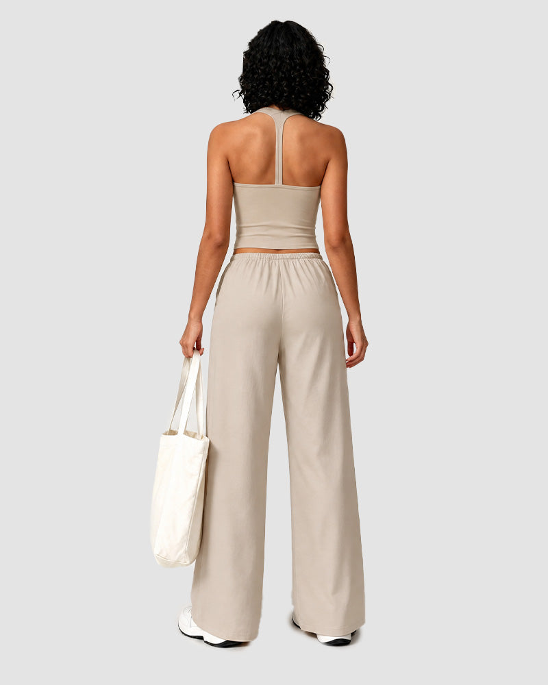 V-Neck Strappy-Back Top & Wide-Leg Pants Set