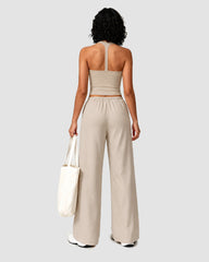V-Neck Strappy-Back Top & Wide-Leg Pants Set