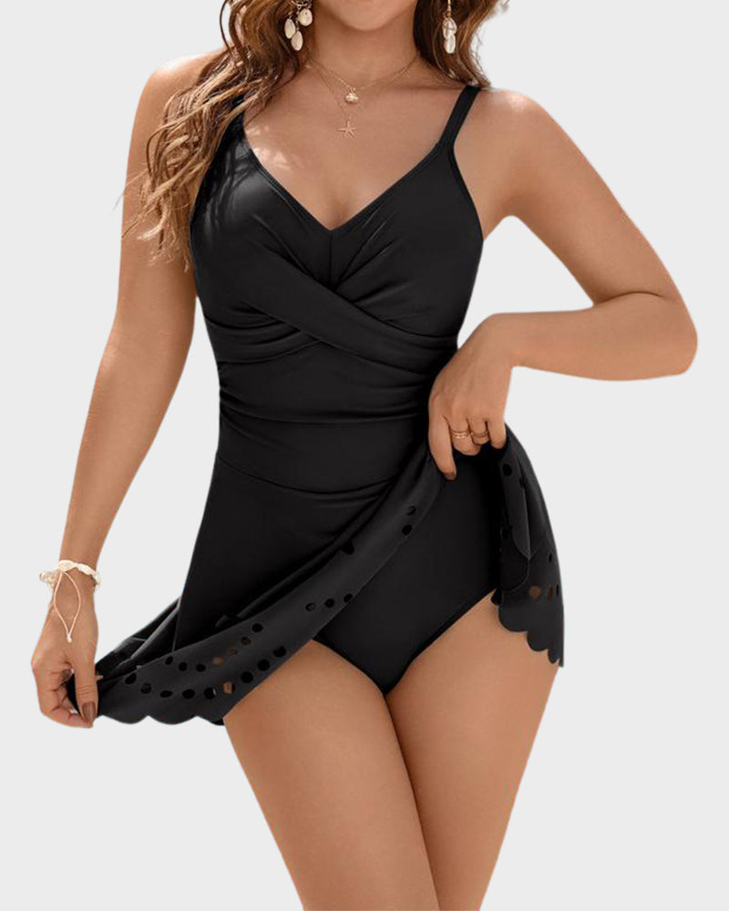 V-Neck Tummy Control Modest Swimdress