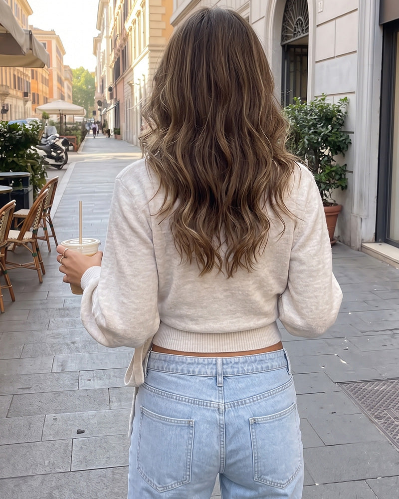 V-Neck Wrap Tie-Waist Knit Top