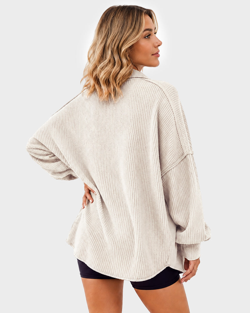 Waffle Knit Button-Down Shacket
