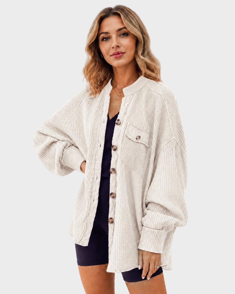 Waffle Knit Button-Down Shacket