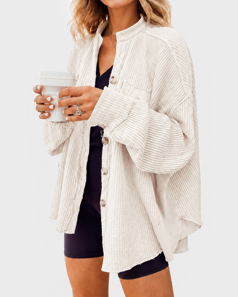 Waffle Knit Button-Down Shacket