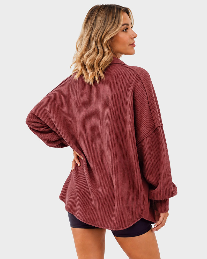 Waffle Knit Button-Down Shacket