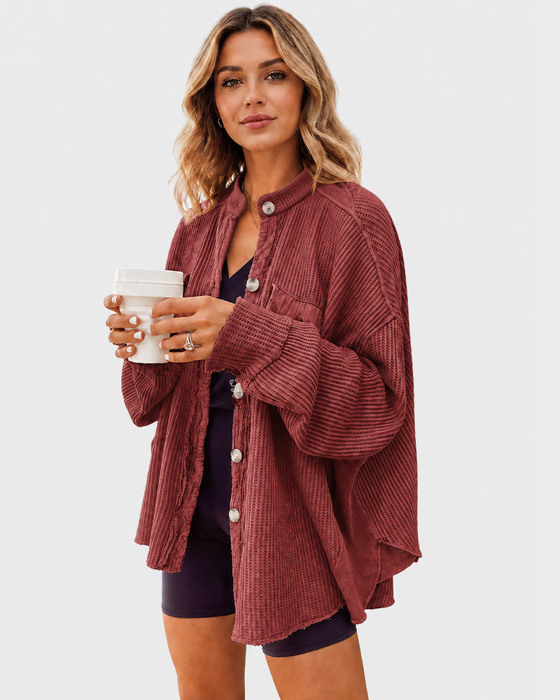 Waffle Knit Button-Down Shacket