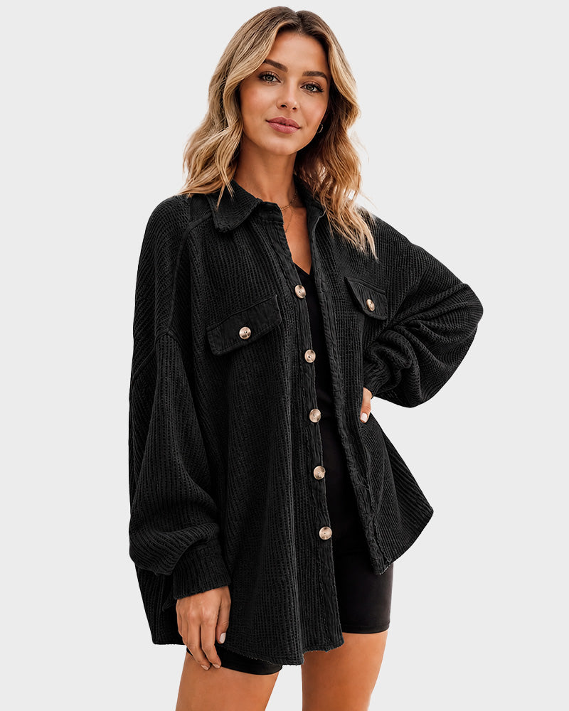 Waffle Knit Button-Down Shacket