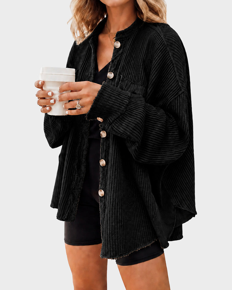 Waffle Knit Button-Down Shacket