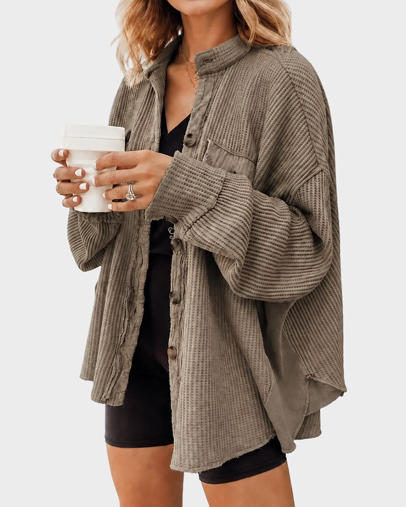 Waffle Knit Button-Down Shacket