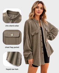 Waffle Knit Button-Down Shacket