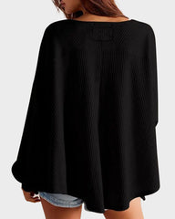 Waffle Knit V-Neck Pullover Top