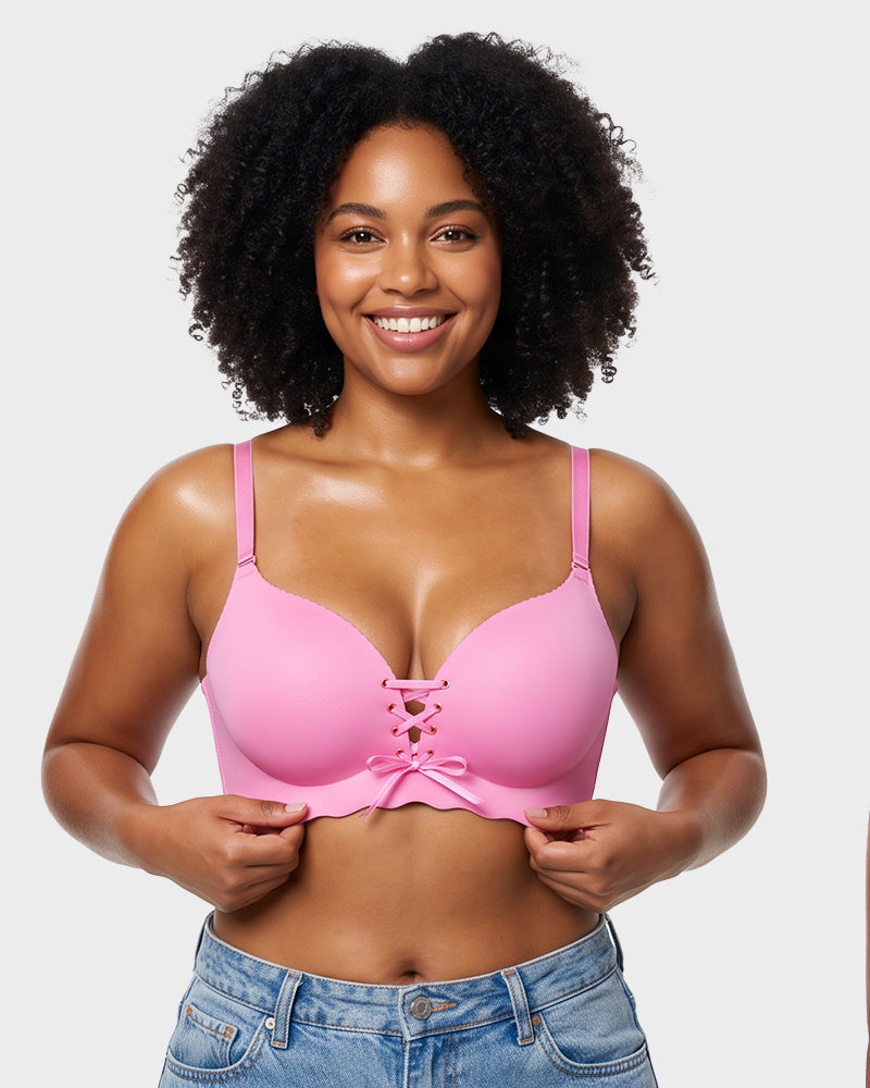 Wireless Front Lace-Up Push-Up Bra