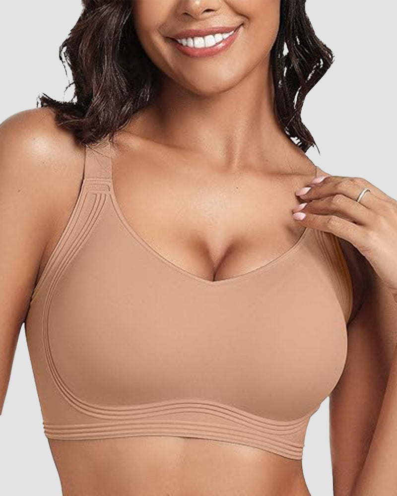 Wireless V-Neck Jelly Push-Up Bra with Full Coverage Support