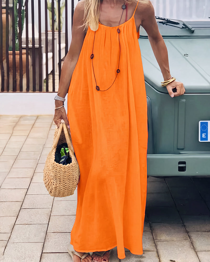 Backless Cami Dress, Solid Color Slip Style for Summer, Vacation and Lounge, Light everyday style, Orange L
