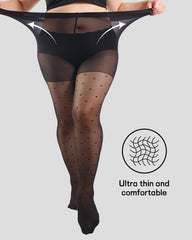 Plus Size Dots Pattern Black Sheer Tights