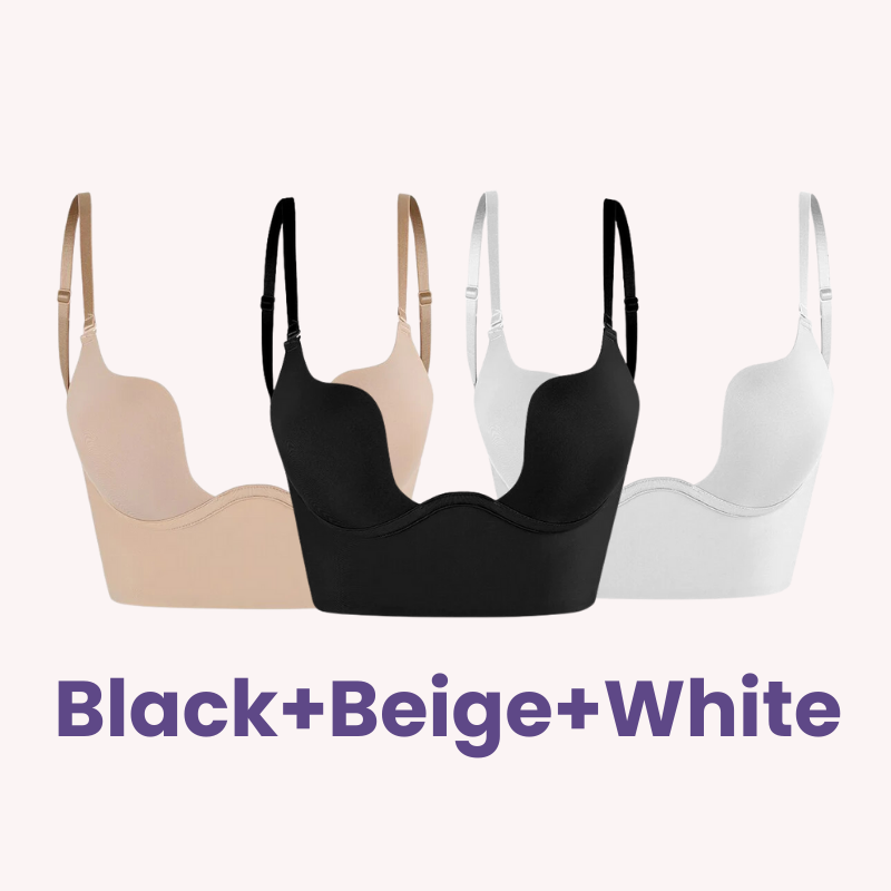 SheCurve® Low Back Secret Plunge Bra - Black+Beige+White (3 Pack)