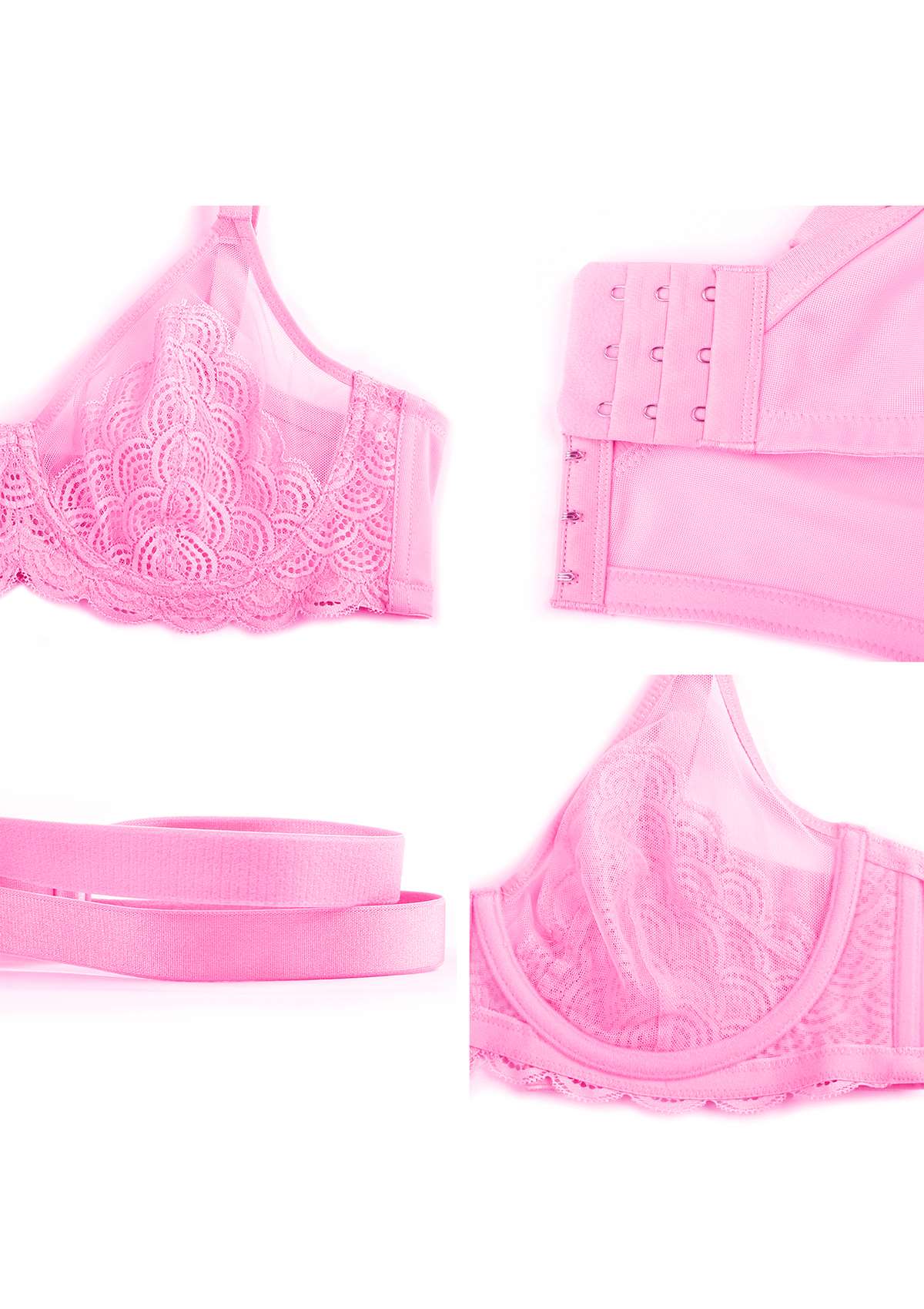 SheCurve®Full Coverage Lace Minimizer Bra - Mermaid Black+Pink (2 PACK）