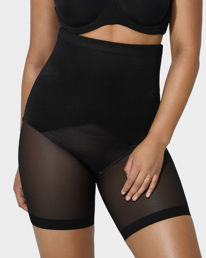 High Waist Criss-Cross Mesh Shaping Mid-Thigh Shorts