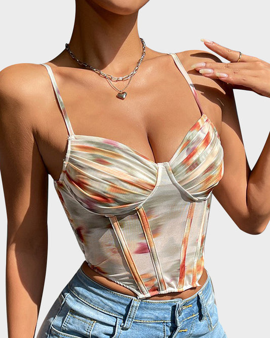 Printed Underwired Corset-Style Snatching Cami Top