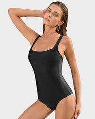 Square Neck Lace-Up Back Sculpting Swimsuit