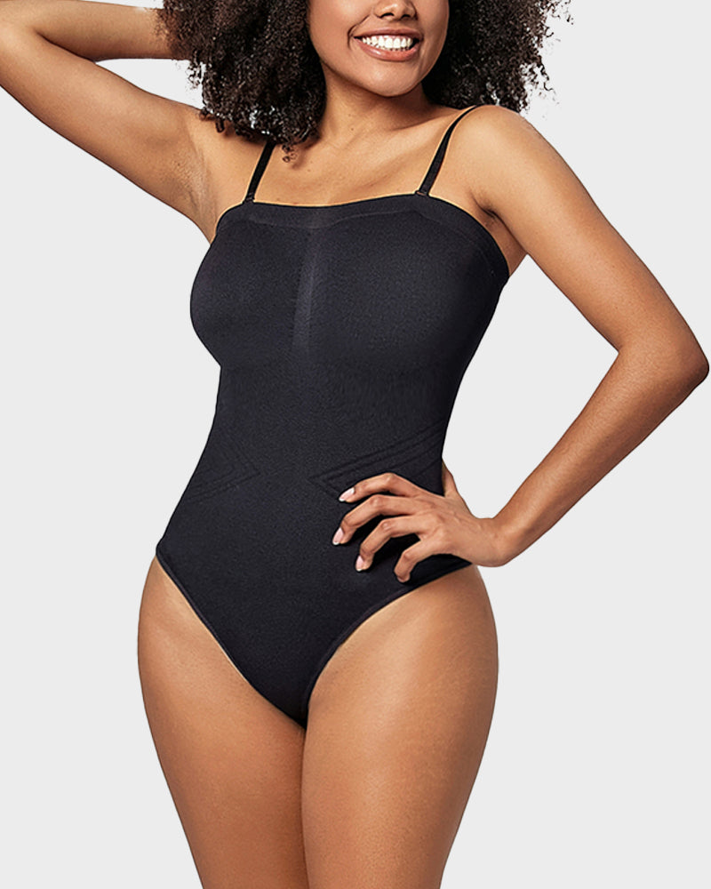 Seamless Shaping Bandeau Thong Bodysuit with Removable Straps