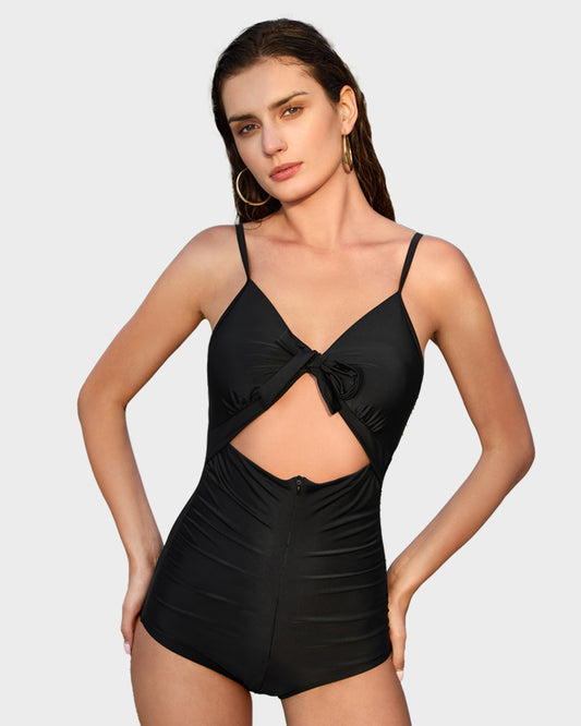 Front Tie Built-In Shapewear Sculpting Swimsuit