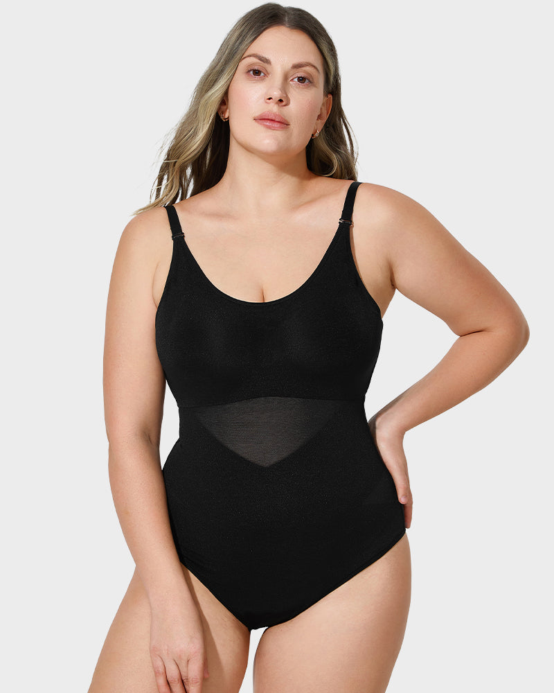 Criss-Cross Mesh Panel Sculpting Bodysuit