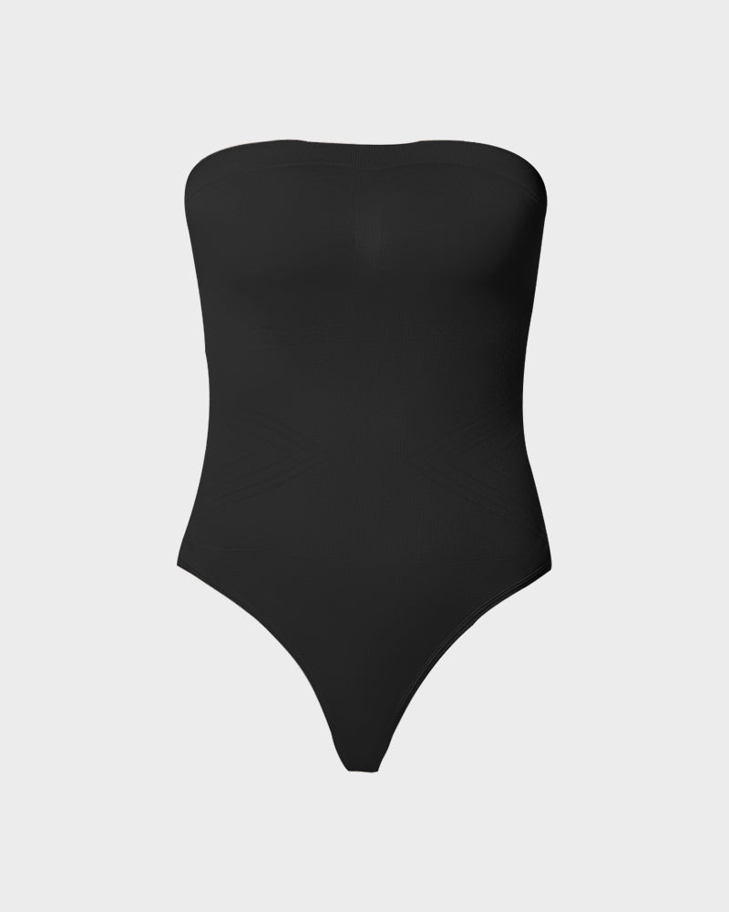 Seamless Shaping Bandeau Thong Bodysuit with Removable Straps