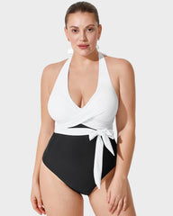 Halter Neck Belted One-Piece Swimsuit