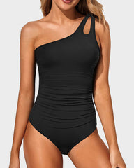 One Shoulder Ruched One Piece Swimsuit