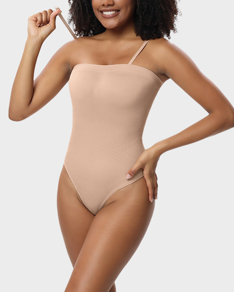 Seamless Shaping Bandeau Thong Bodysuit with Removable Straps