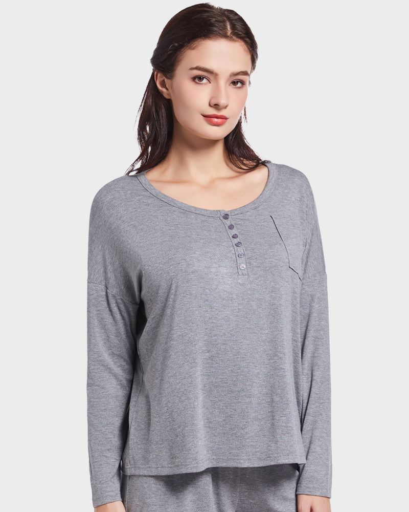 Modal Cotton Relaxed Fit Long Sleeve Henley Shirt