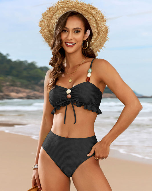 Stylish Beaded Satin Bikini Set