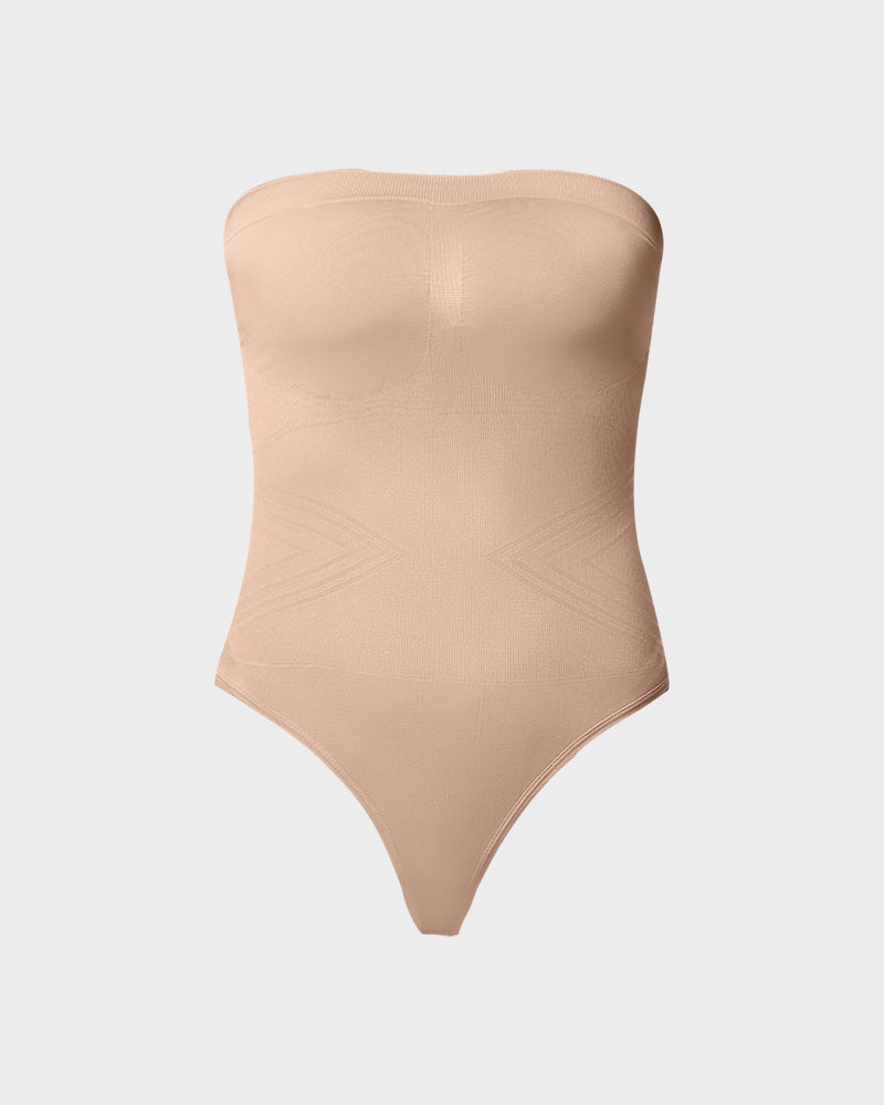 Seamless Shaping Bandeau Thong Bodysuit with Removable Straps