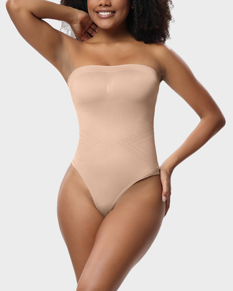 Seamless Shaping Bandeau Thong Bodysuit with Removable Straps