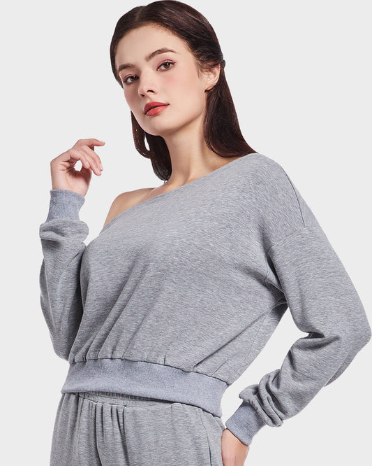 Soft Stretchy Off-Shoulder Long Sleeve Sweatshirt