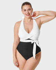 Halter Neck Twisted Belted One-Piece Swimsuit