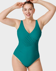 Deep V Cross Over Ruched One-Piece Swimsuit