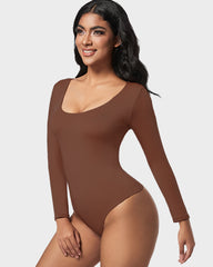 SheCurve®Seamless Sculpt Long Sleeve Scoop Neck Thong Bodysuit