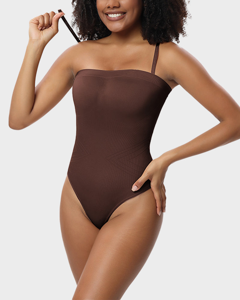 Seamless Shaping Bandeau Thong Bodysuit with Removable Straps